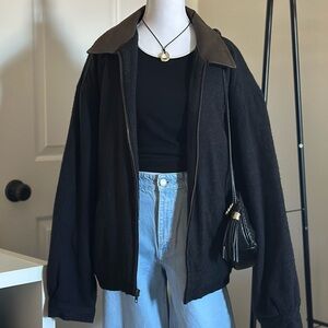 SOLD ‼️Vintage Anchor Blue dark grey wool blend jacket with brown leather collar